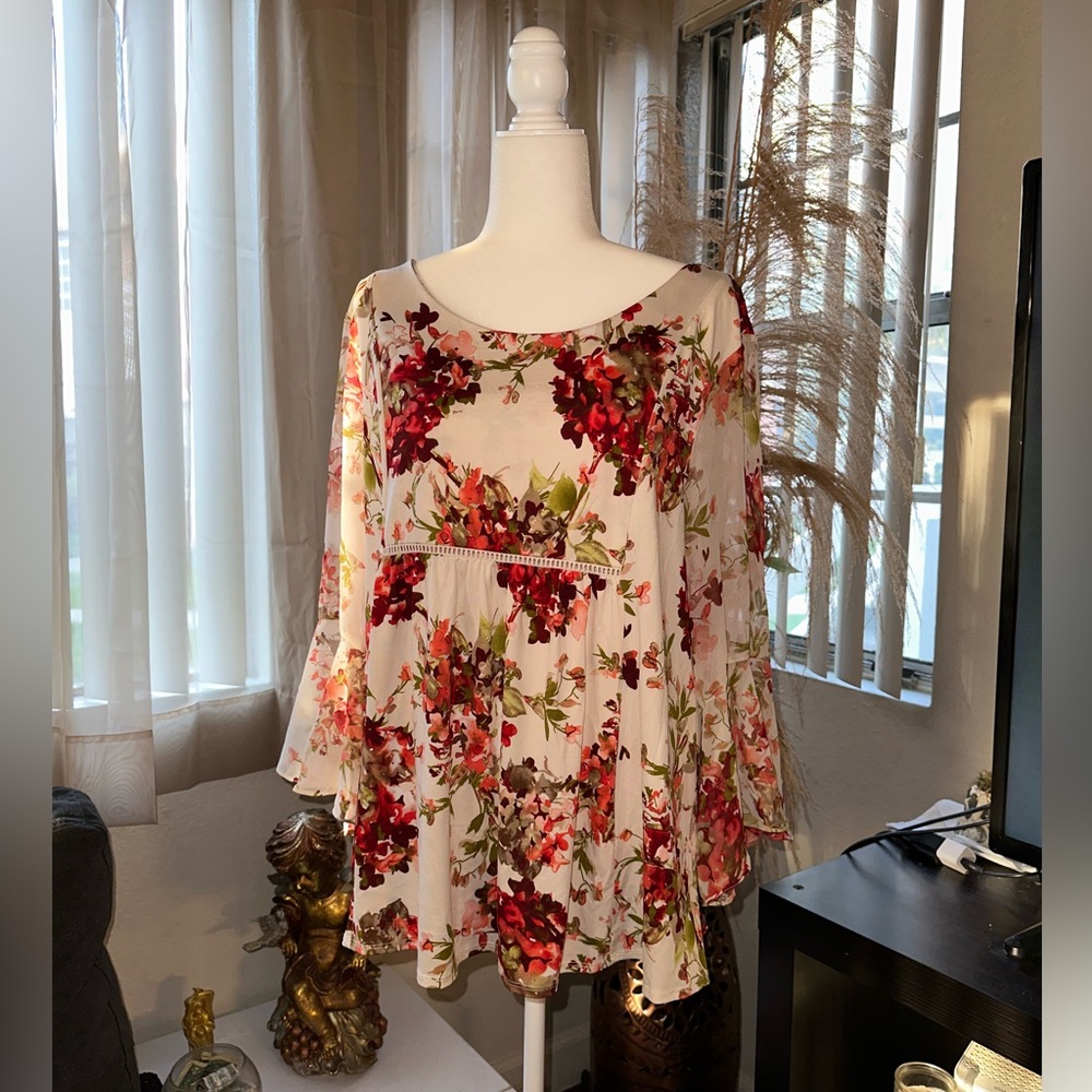 PerSeption Concept White Pink Floral Blouse size XL - Picture 6 of 13